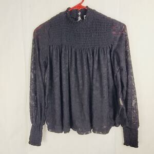 New Anthropologie Deletta black sheer lace high neck blouse XS Dark Romantic